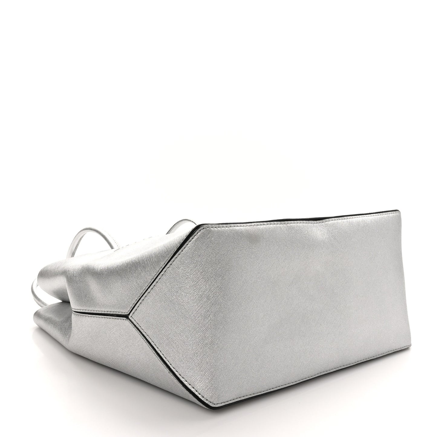 Metallic Saffiano Embossed Logo East West Shopper Tote Silver