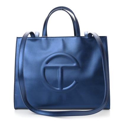 Telfar Metallic Vegan Leather Medium Shopping Bag Cobalt 1 of 11