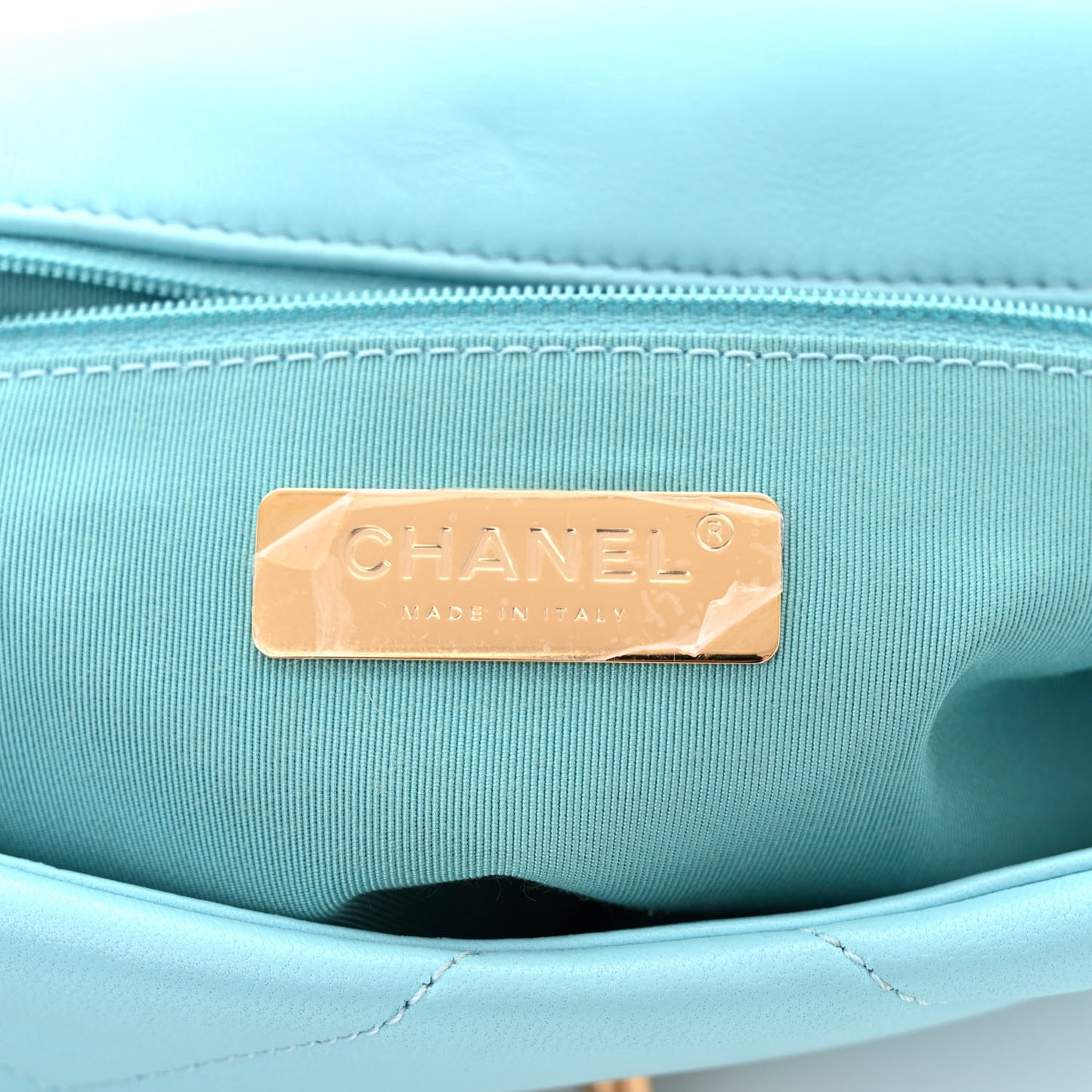 Shiny Lambskin Quilted Medium Chanel 19 Flap Light Blue