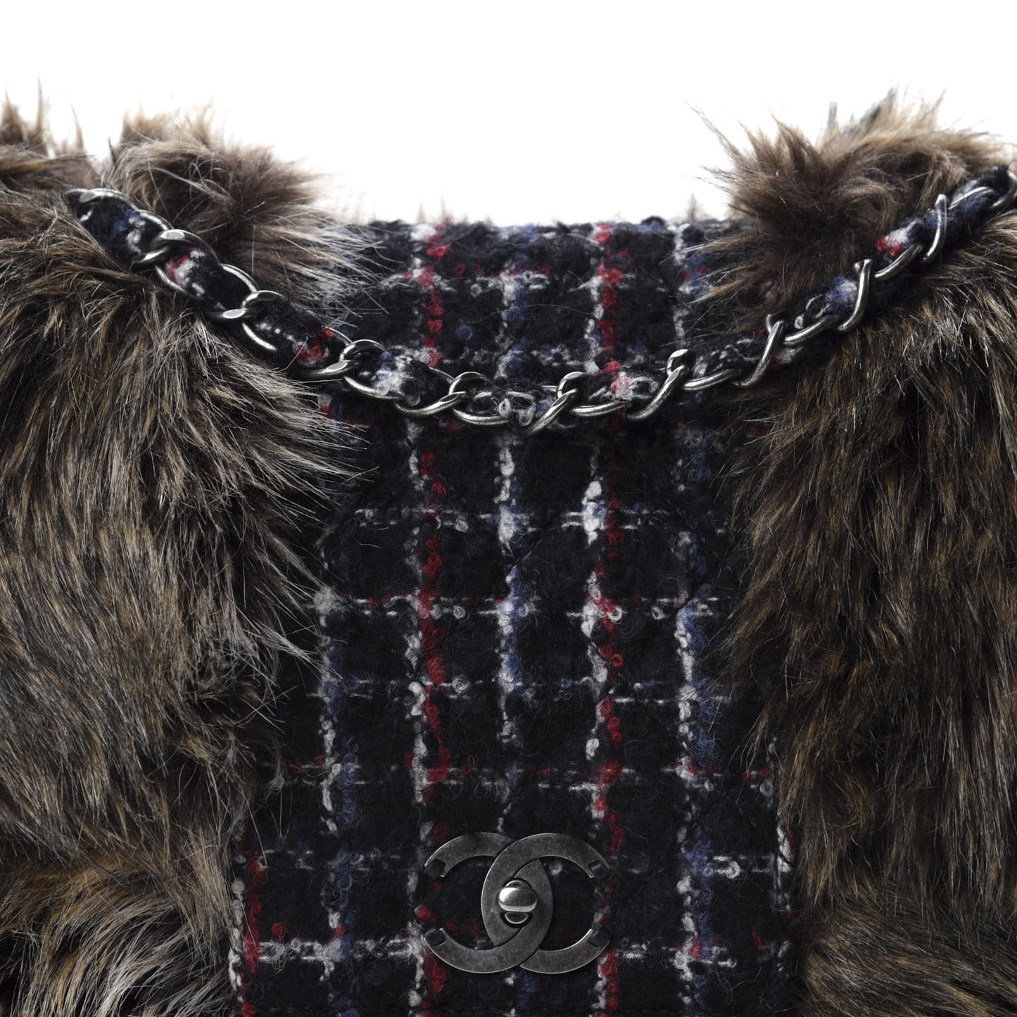 Tweed Arctic Fantasy Fur Flap Blue Red