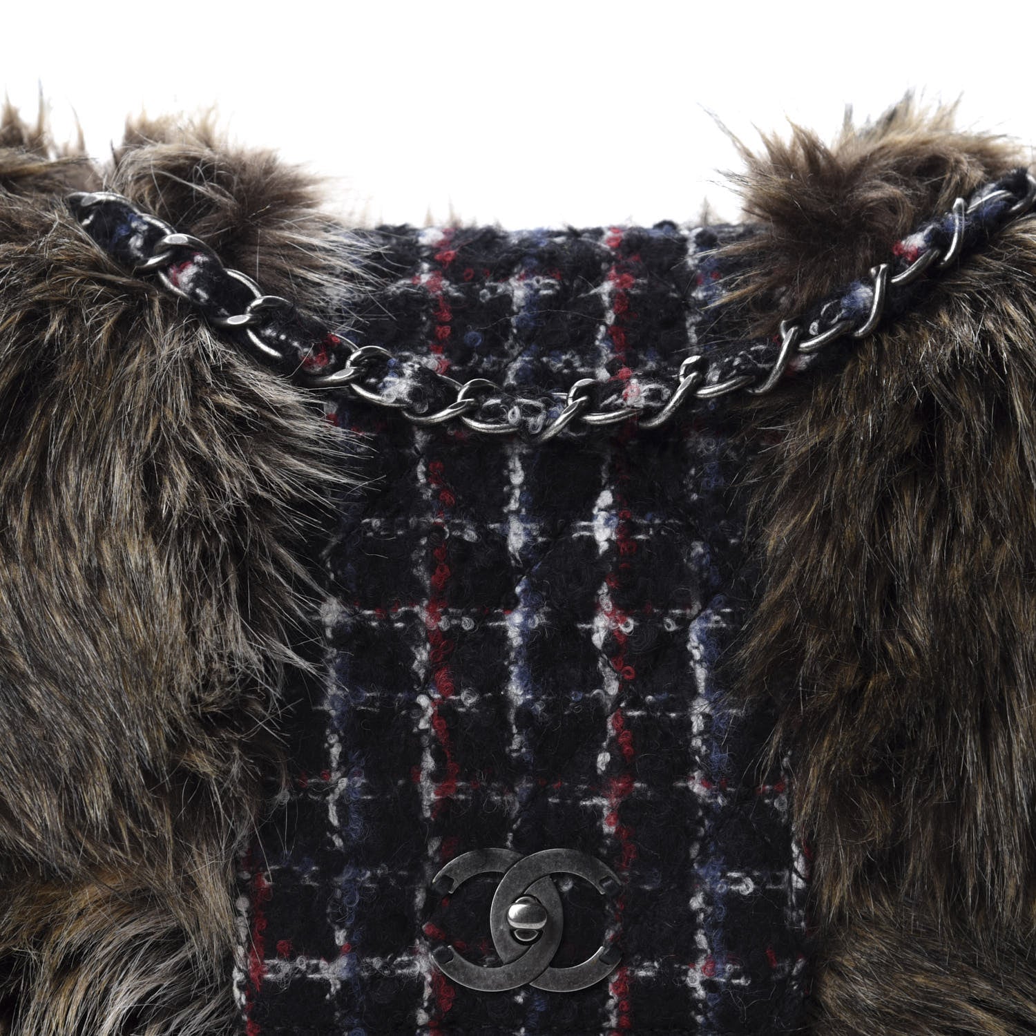 Chanel Tweed Arctic Fantasy Fur Flap Blue Red 10 of 10
