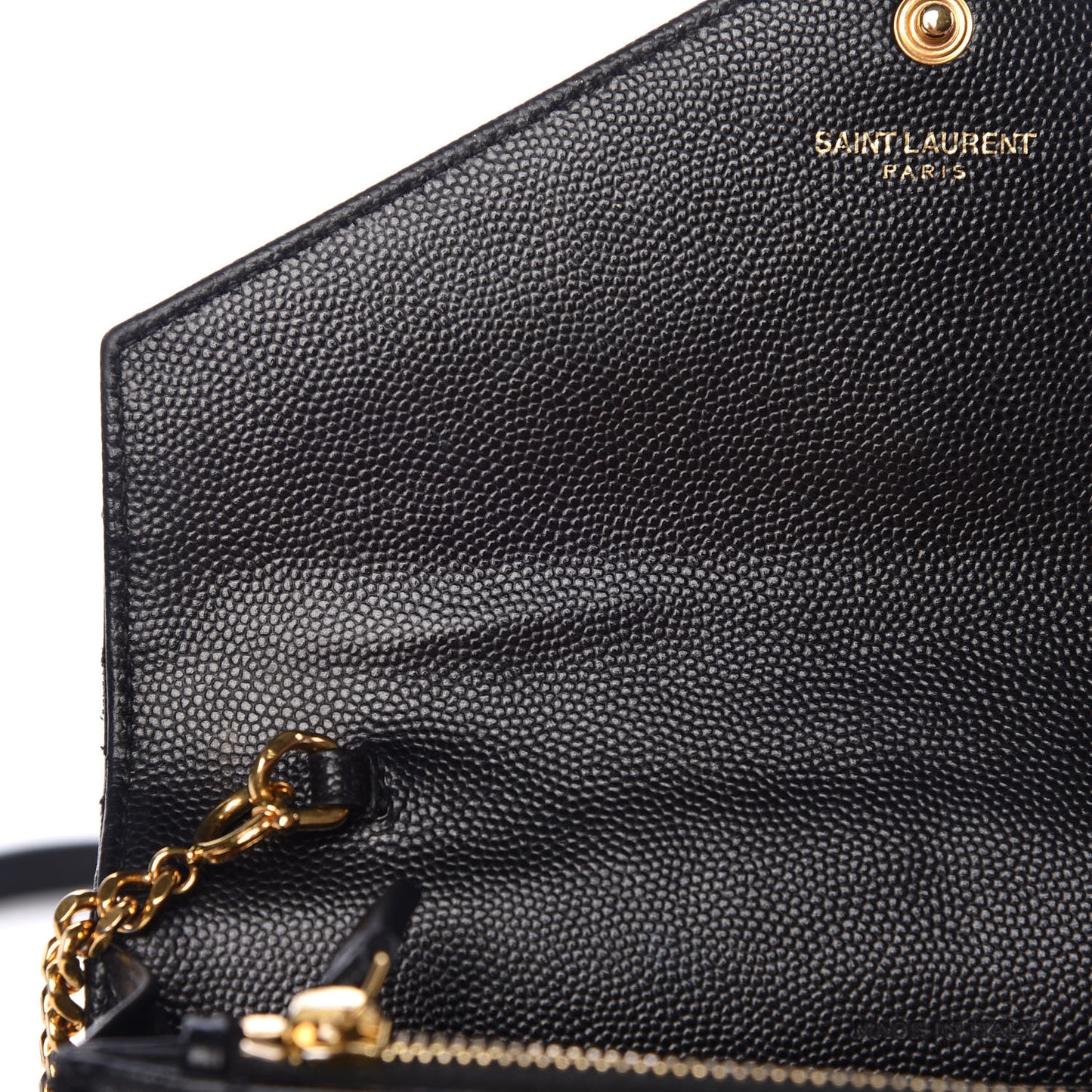 Grain De Poudre Matelasse Chevron Monogram Envelope Chain Wallet Black