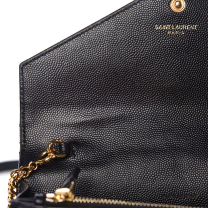 Saint Laurent Grain De Poudre Matelasse Chevron Monogram Envelope Chain Wallet Black 8 of 17