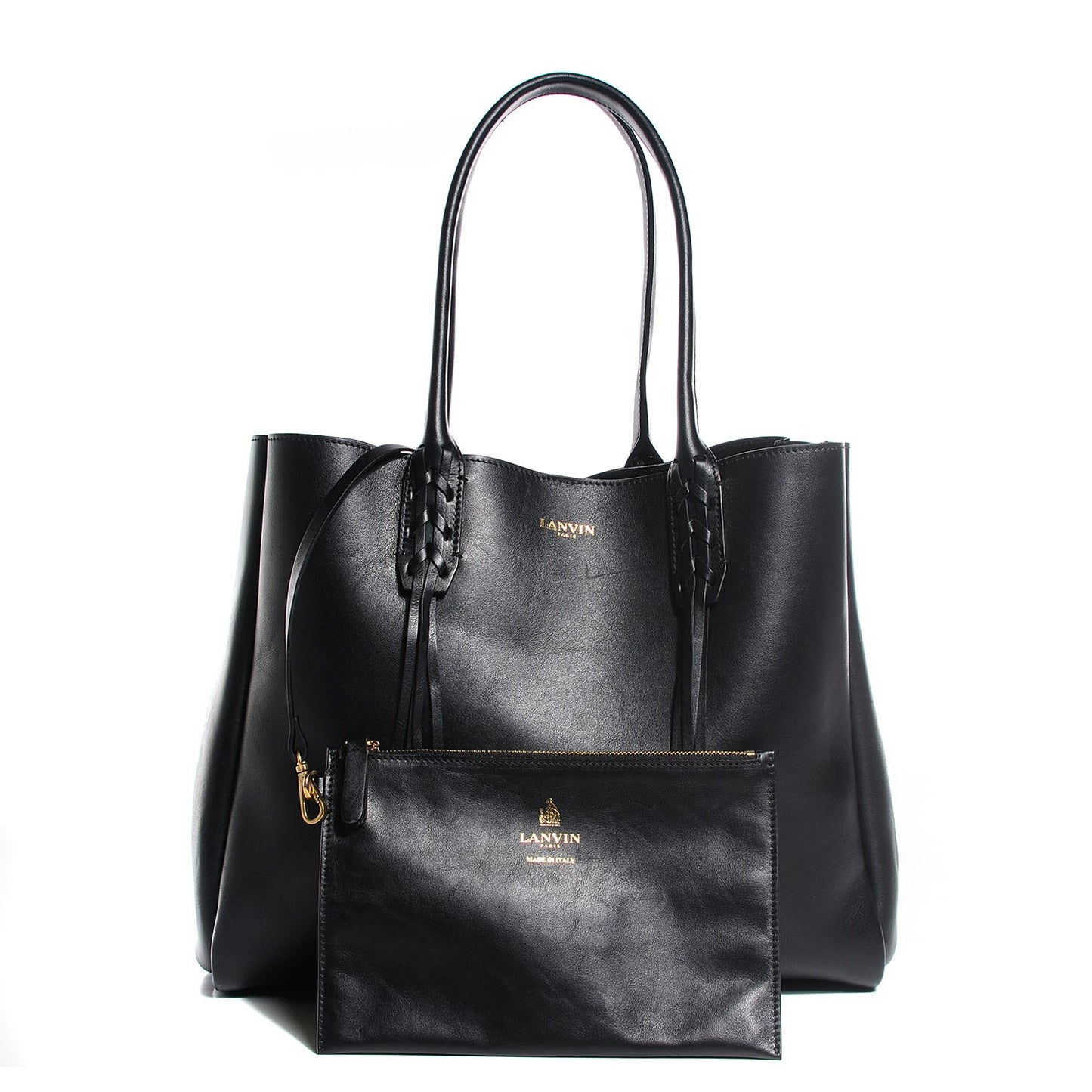 Smooth Calfskin Medium Fringe Shopper Tote Black