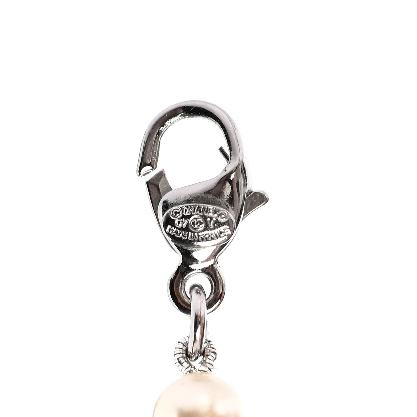 Graduated Pearl CC Long Necklace Silver