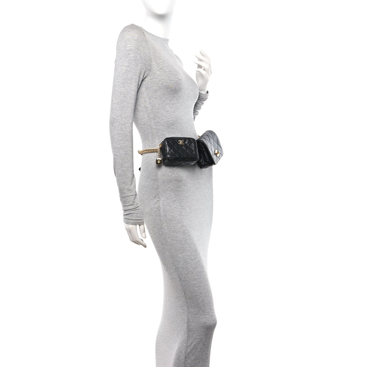 Lambskin Quilted Enamel CC Waist Bag With Pouch Black