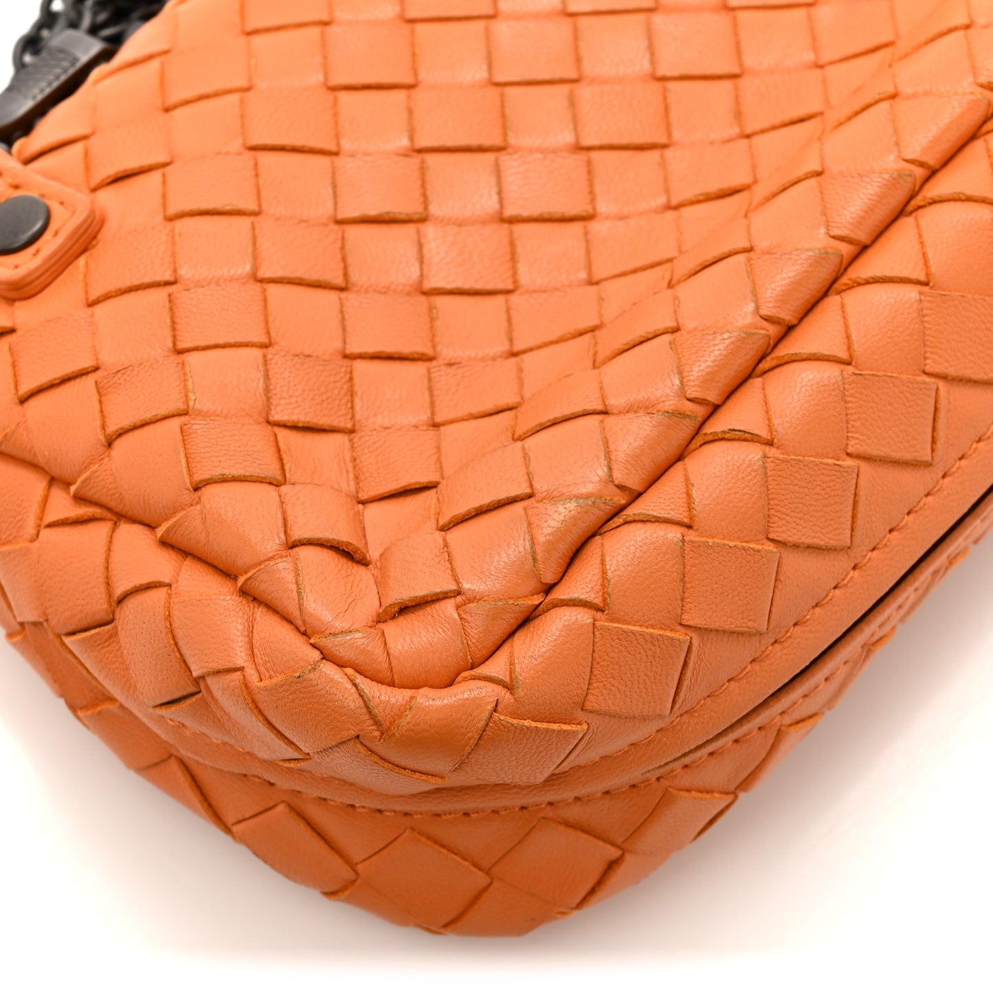 Nappa Intrecciato Small Chain Crossbody Tangerine