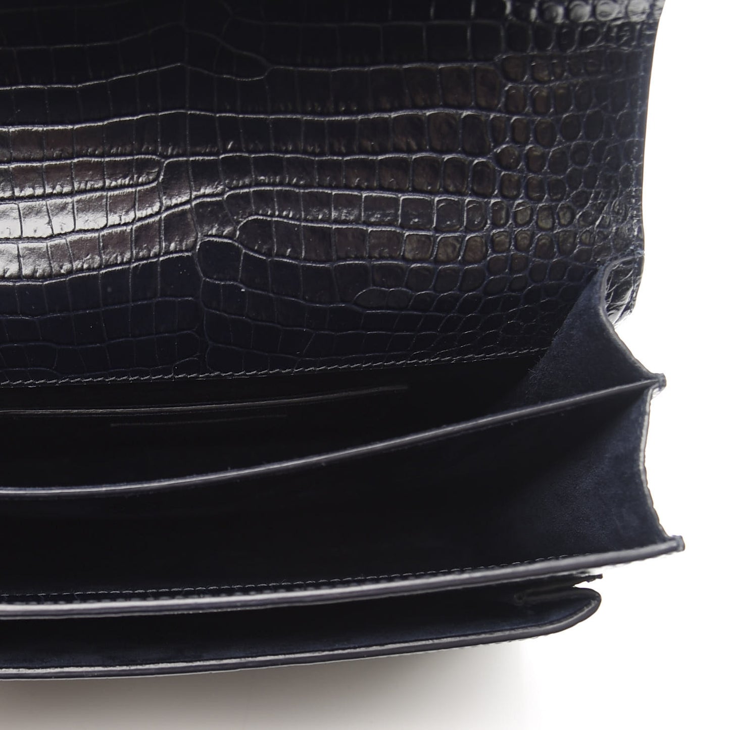 Calfskin Crocodile Embossed Medium Monogram Sunset Navy