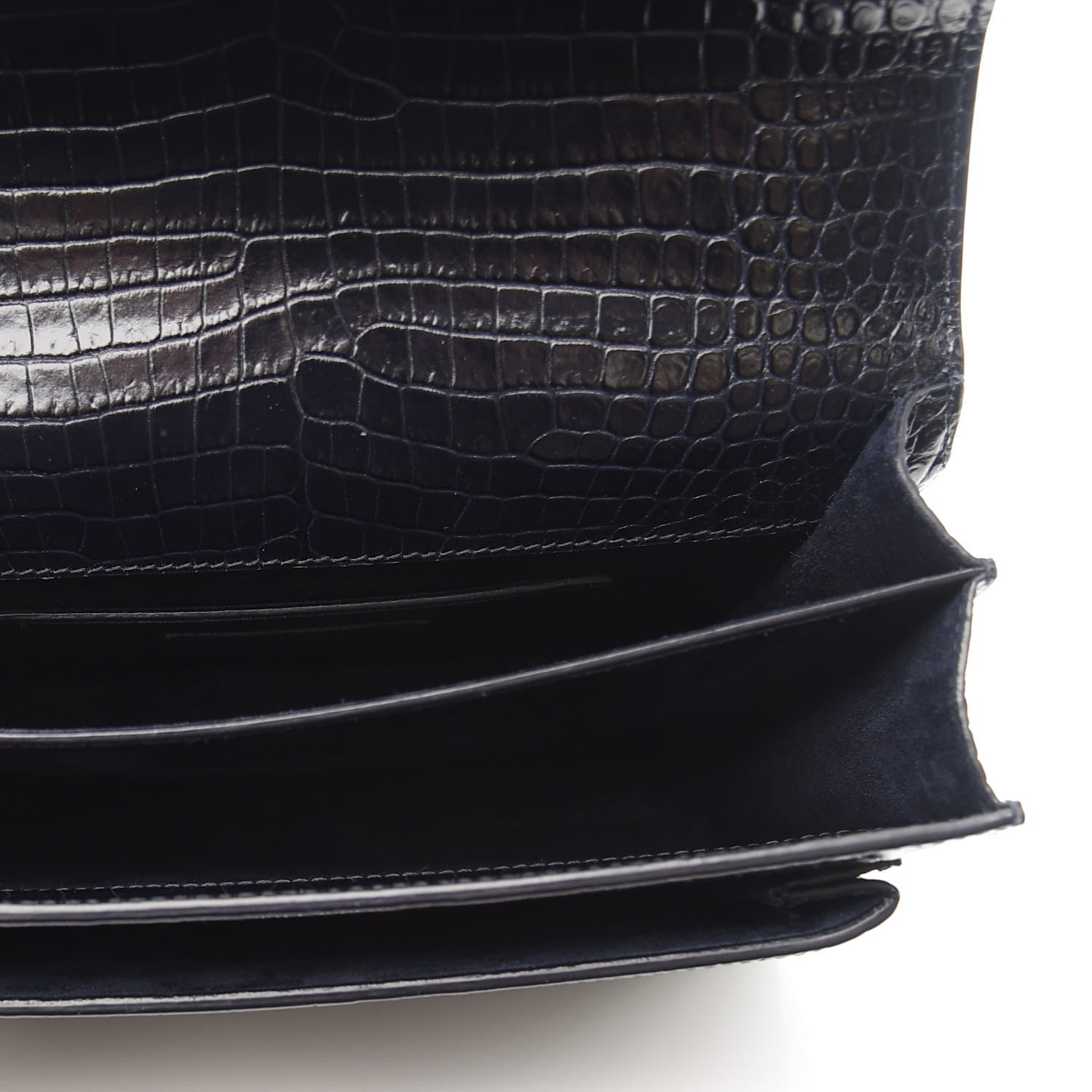 Saint Laurent Calfskin Crocodile Embossed Medium Monogram Sunset Navy 4 of 9