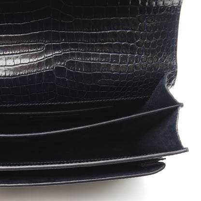 Saint Laurent Calfskin Crocodile Embossed Medium Monogram Sunset Navy 4 of 9