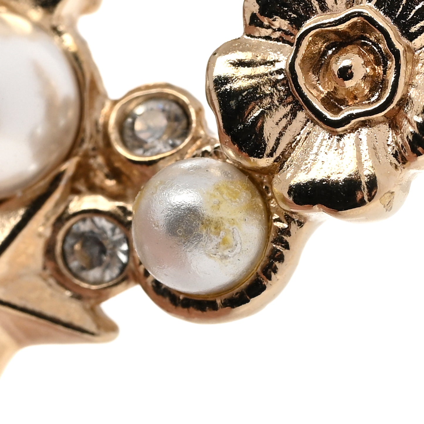 Crystal Pearl CC Charms Brooch Gold