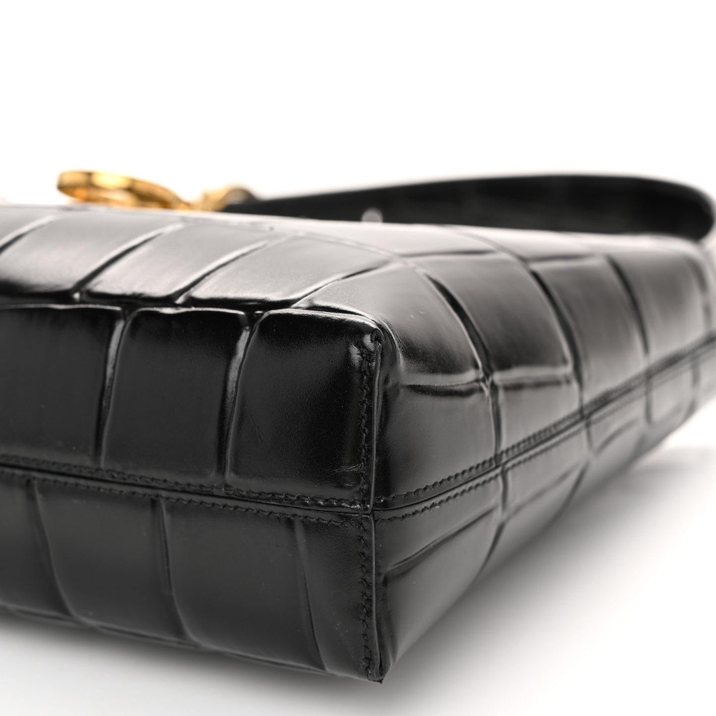 Calfskin Crocodile Embossed Trifolio Shoulder Bag Black