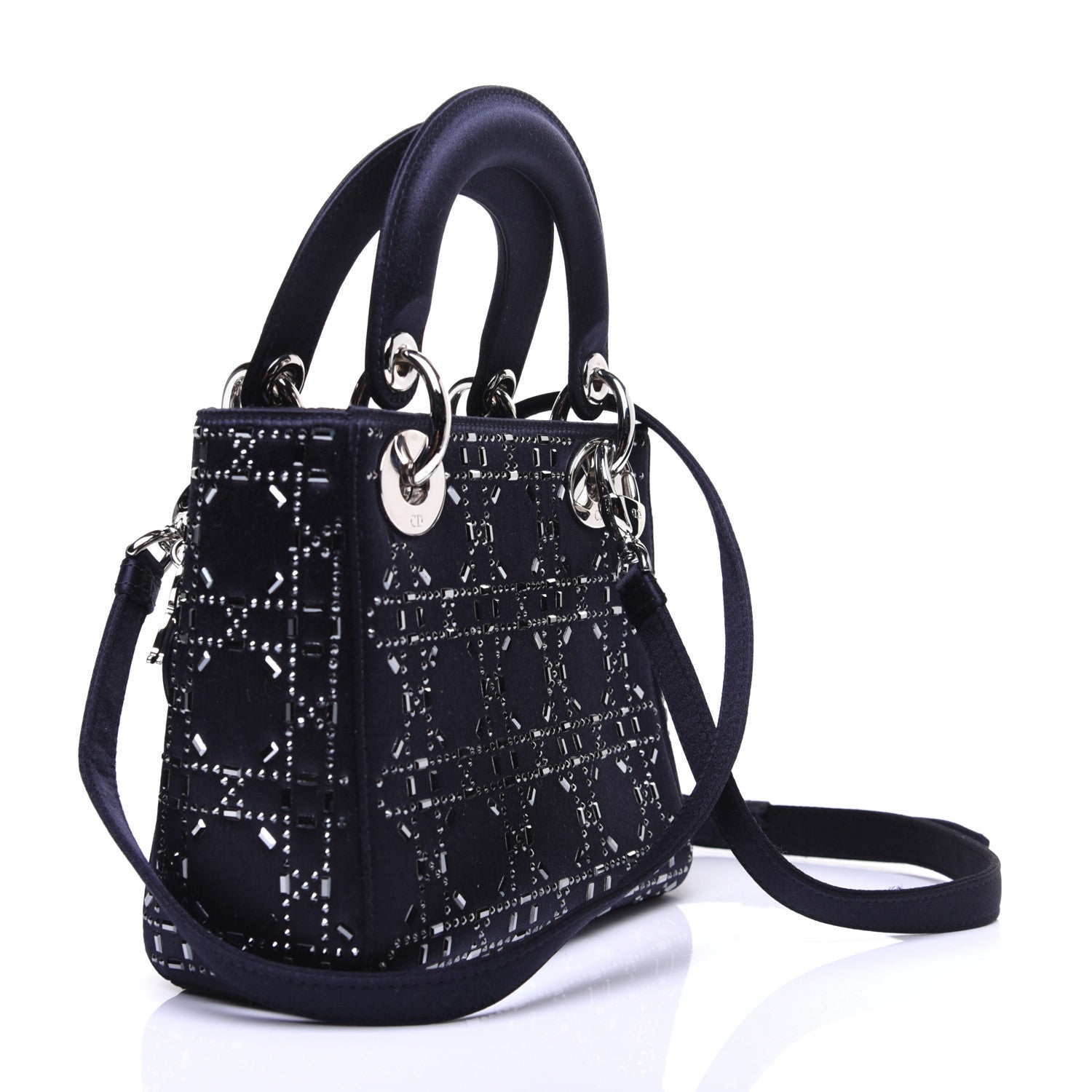 Christian Dior Satin Crystal Cannage Mini Lady Dior Navy 3 of 12