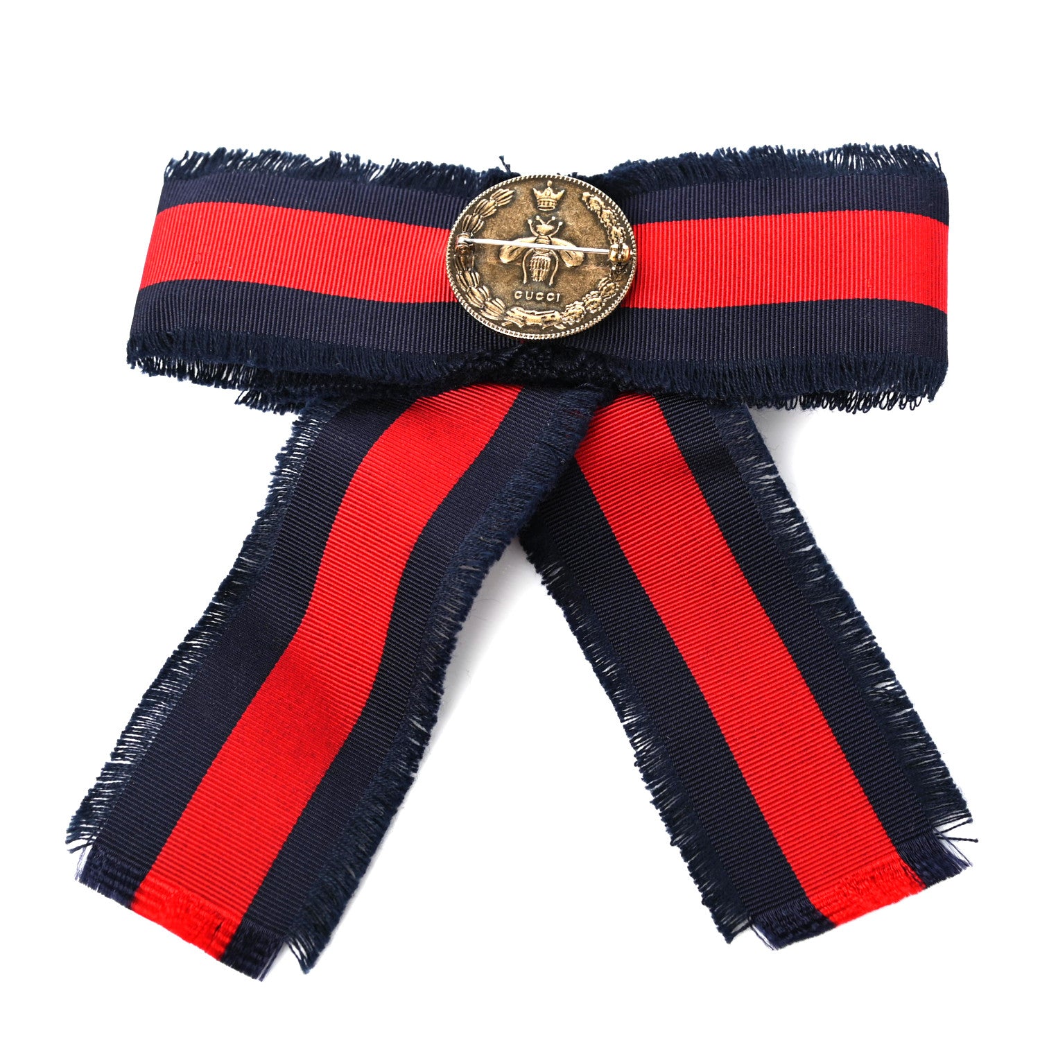 Gucci Grosgrain Web Crystal Bow Brooch Blue Red 2 of 4