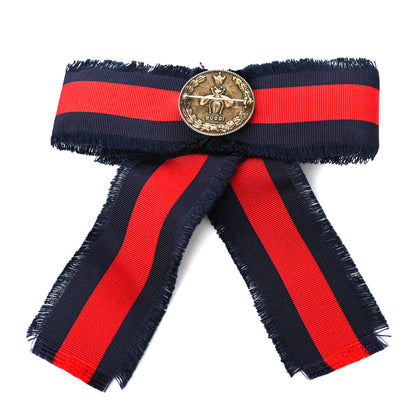 Gucci Grosgrain Web Crystal Bow Brooch Blue Red 2 of 4