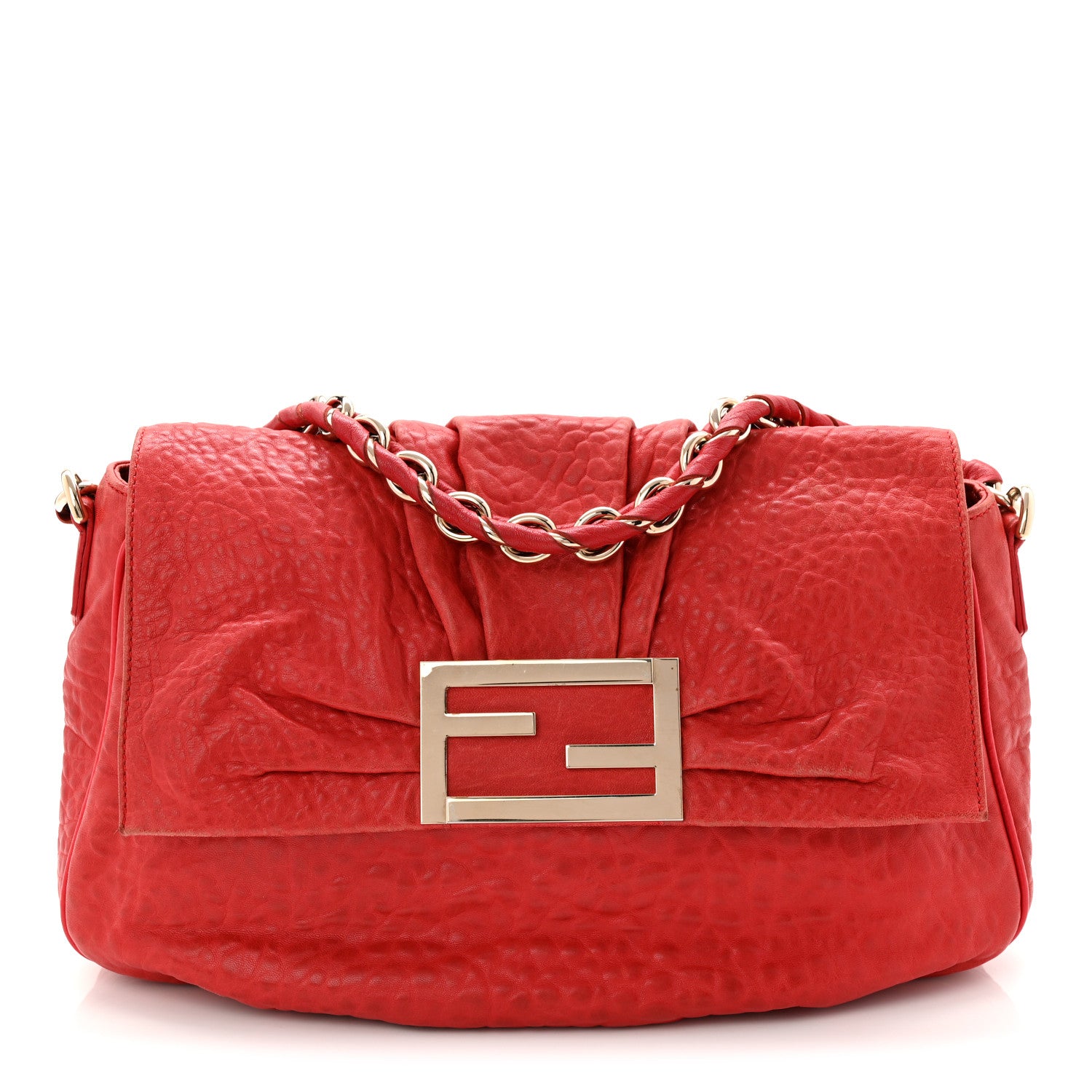 Fendi Crinkled Lambskin Mia Shoulder Flap Red 1 of 10