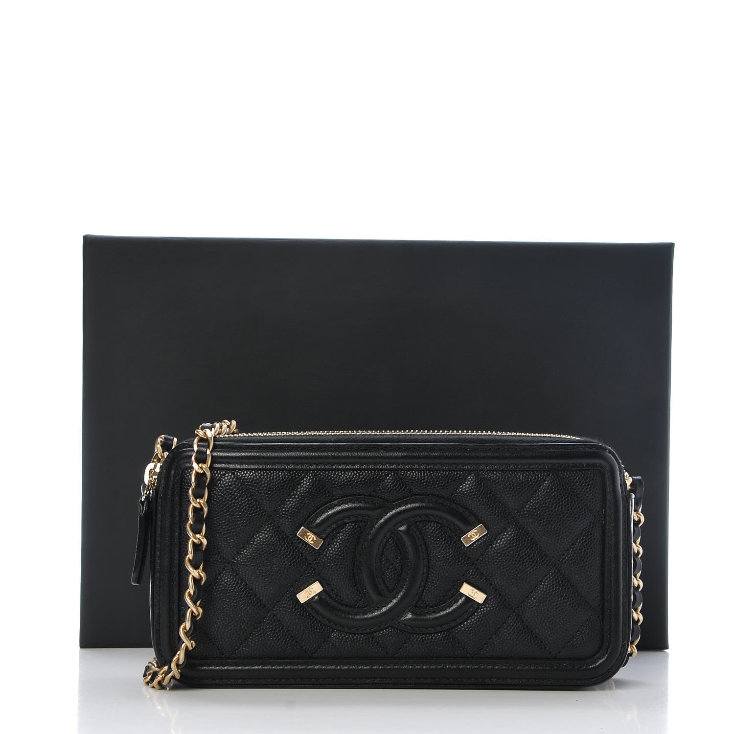Chanel Caviar Quilted CC Filigree Clutch With Chain Black 9 of 9