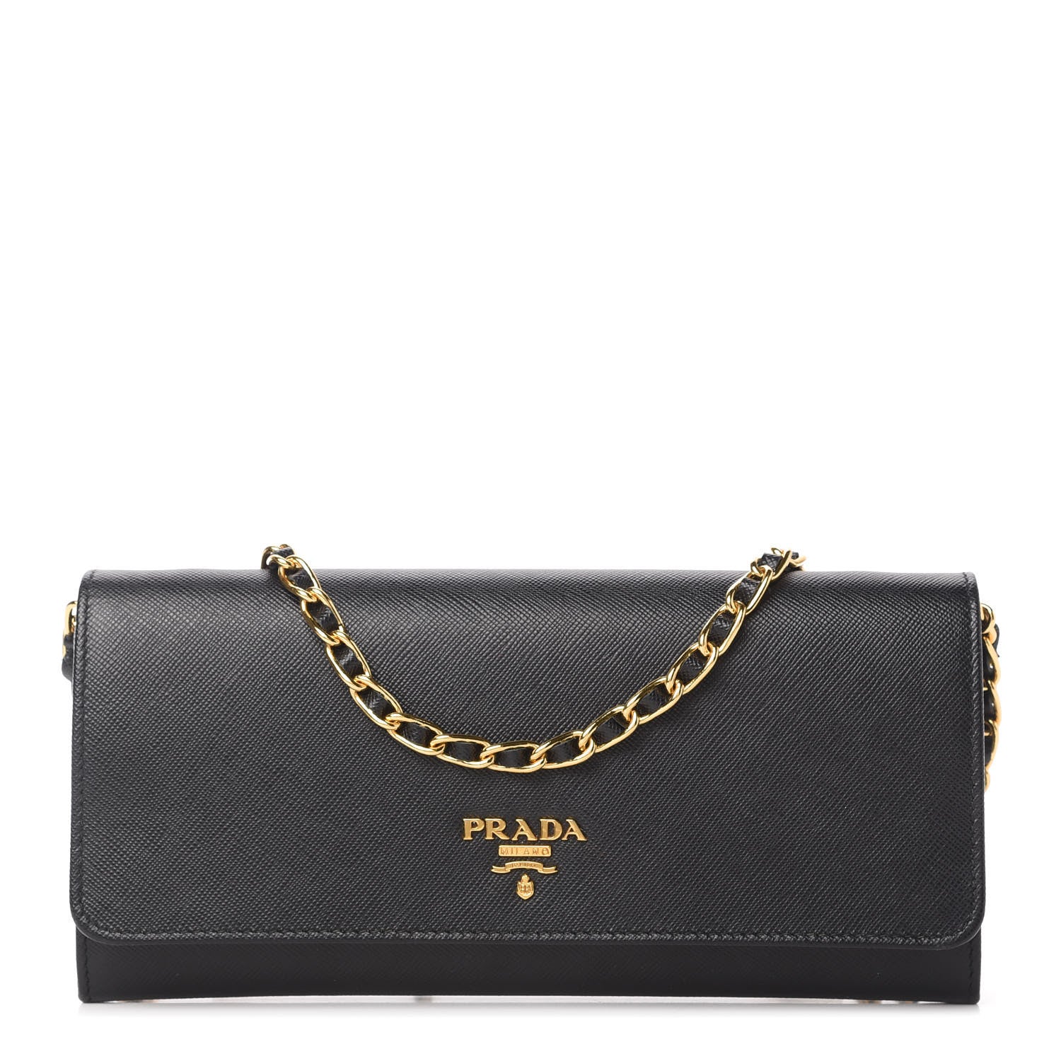 Prada Saffiano Metal Oro Chain Wallet Black 1 of 10