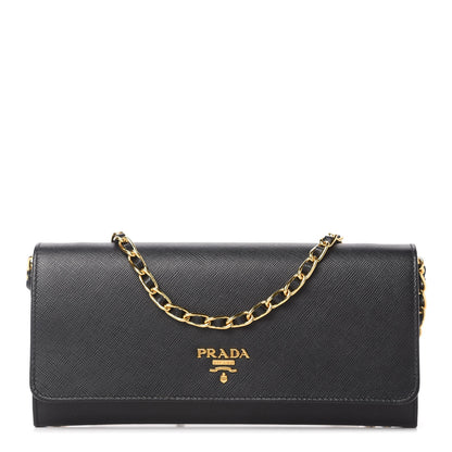 Prada Saffiano Metal Oro Chain Wallet Black 1 of 10