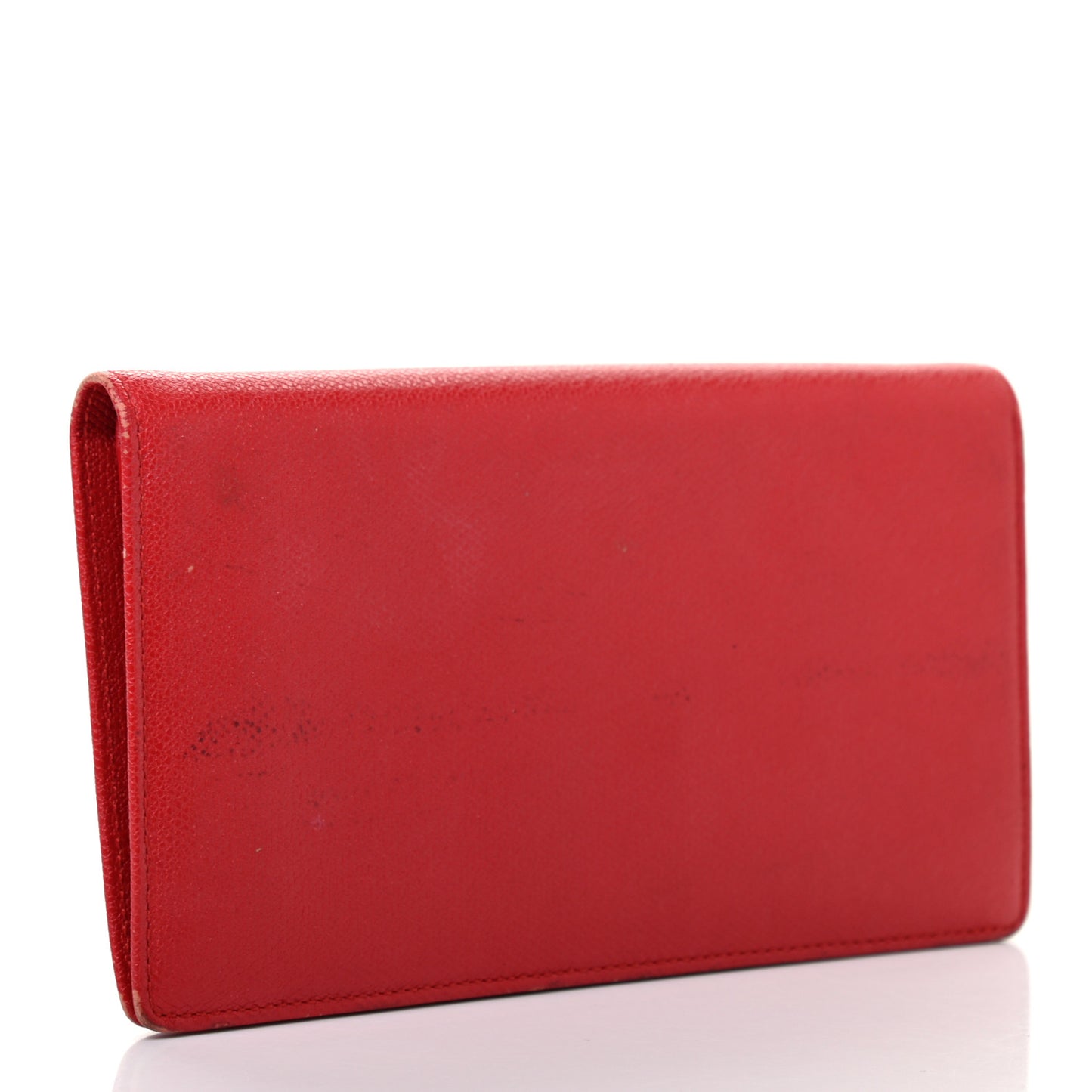 Grained Calfskin CC Button Yen Wallet Red
