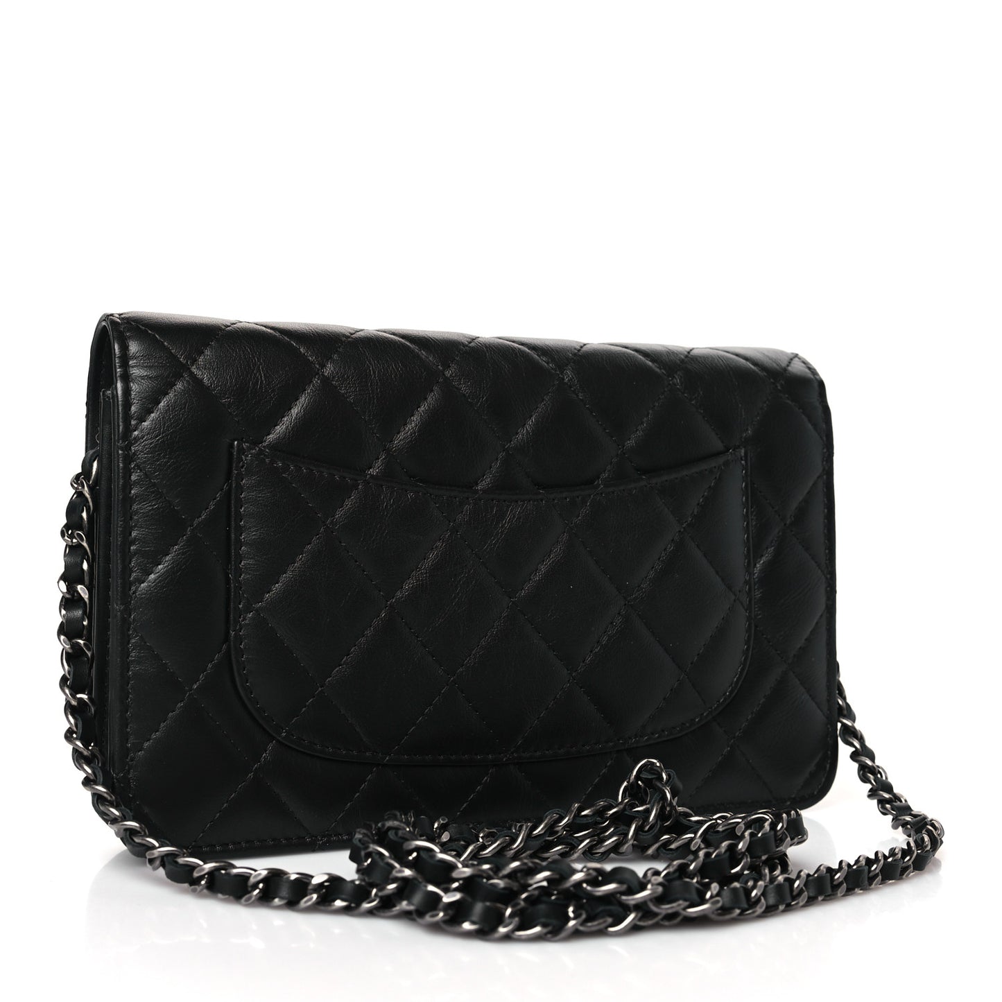 Aged Calfskin Quilted Lucky Charms 2.55 Reissue Wallet On Chain WOC Black