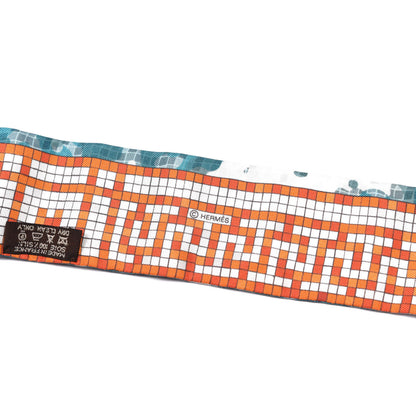 Hermes Silk A Beverly Hills Twilly Orange Bleu Blanc 3 of 4