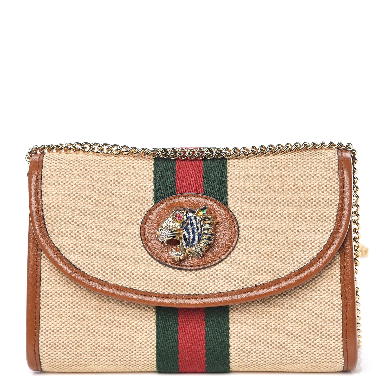 Gucci Vintage Canvas Calfskin Web Mini Rajah Slim Flap Shoulder Bag Sand Light Cuir 1 of 9