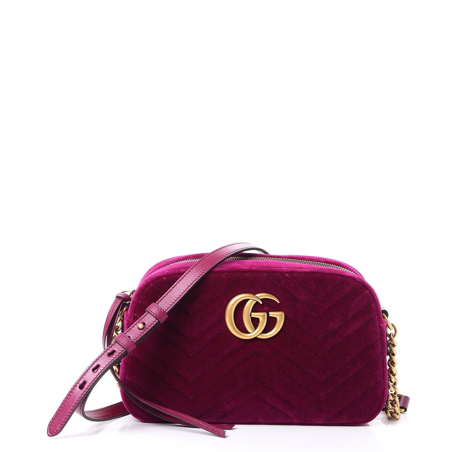 Velvet Matelasse Small GG Marmont Chain Shoulder Bag Fuchsia Violet Cyclamen