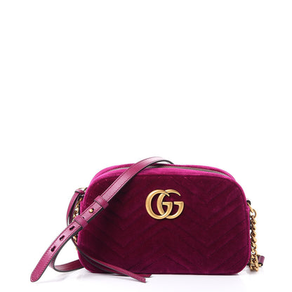 Gucci Velvet Matelasse Small GG Marmont Chain Shoulder Bag Fuchsia Violet Cyclamen 1 of 9