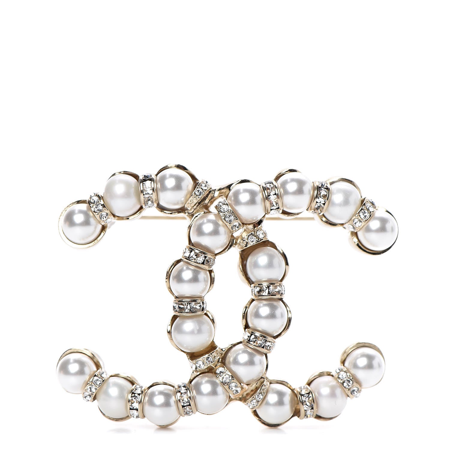 Chanel Pearl Crystal Nefertiti CC Brooch Gold 1 of 5