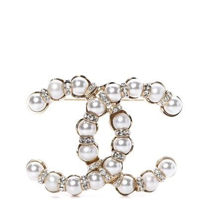 Chanel Pearl Crystal Nefertiti CC Brooch Gold 1 of 5