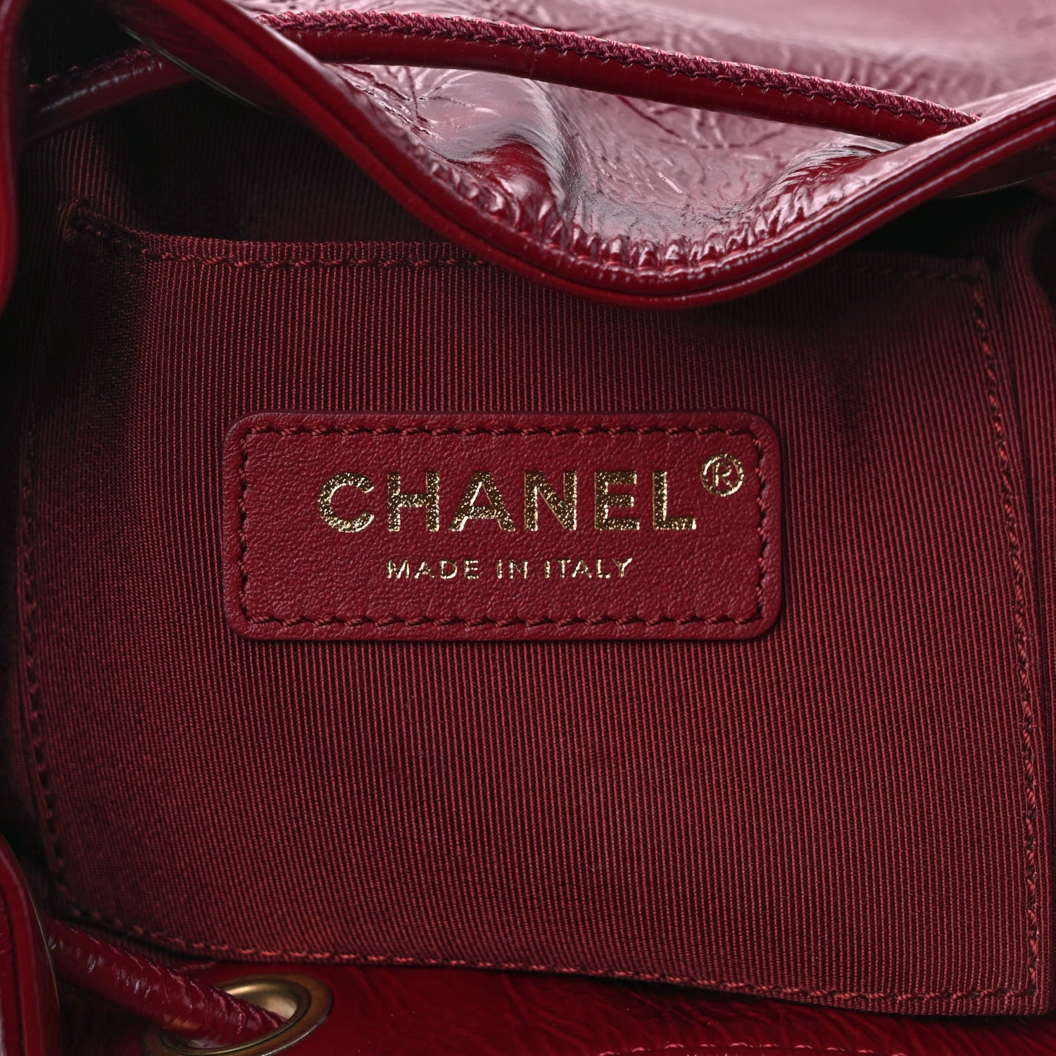 Chanel Shiny Aged Calfskin CC Chain Mini Drawstring Bag Red 6 of 9