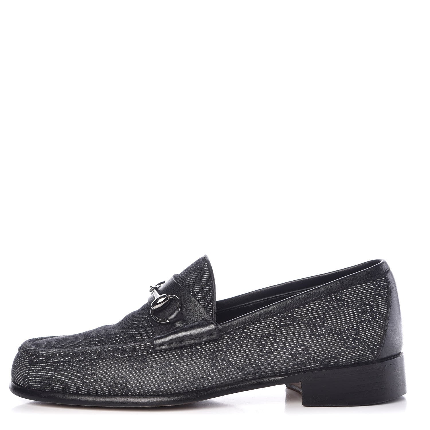 Gucci Monogram Calfskin Mens Horsebit Loafers 8.5 Navy 1 of 14