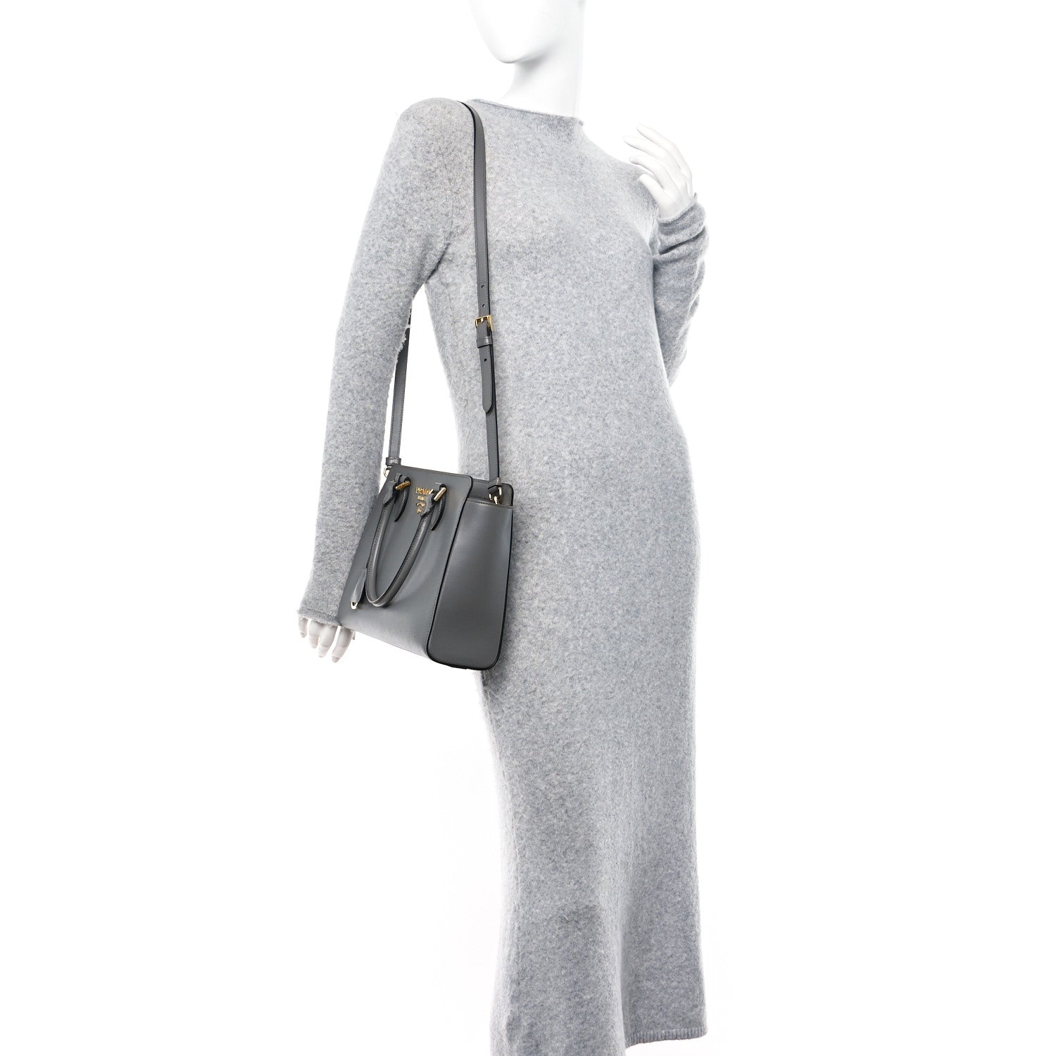 Prada Saffiano Soft Calfskin Small Zippered Tote Marmo 2 of 9