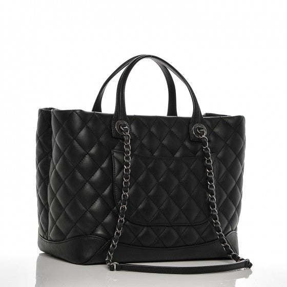 Calfskin Quilted Small Easy Shopping Tote Black