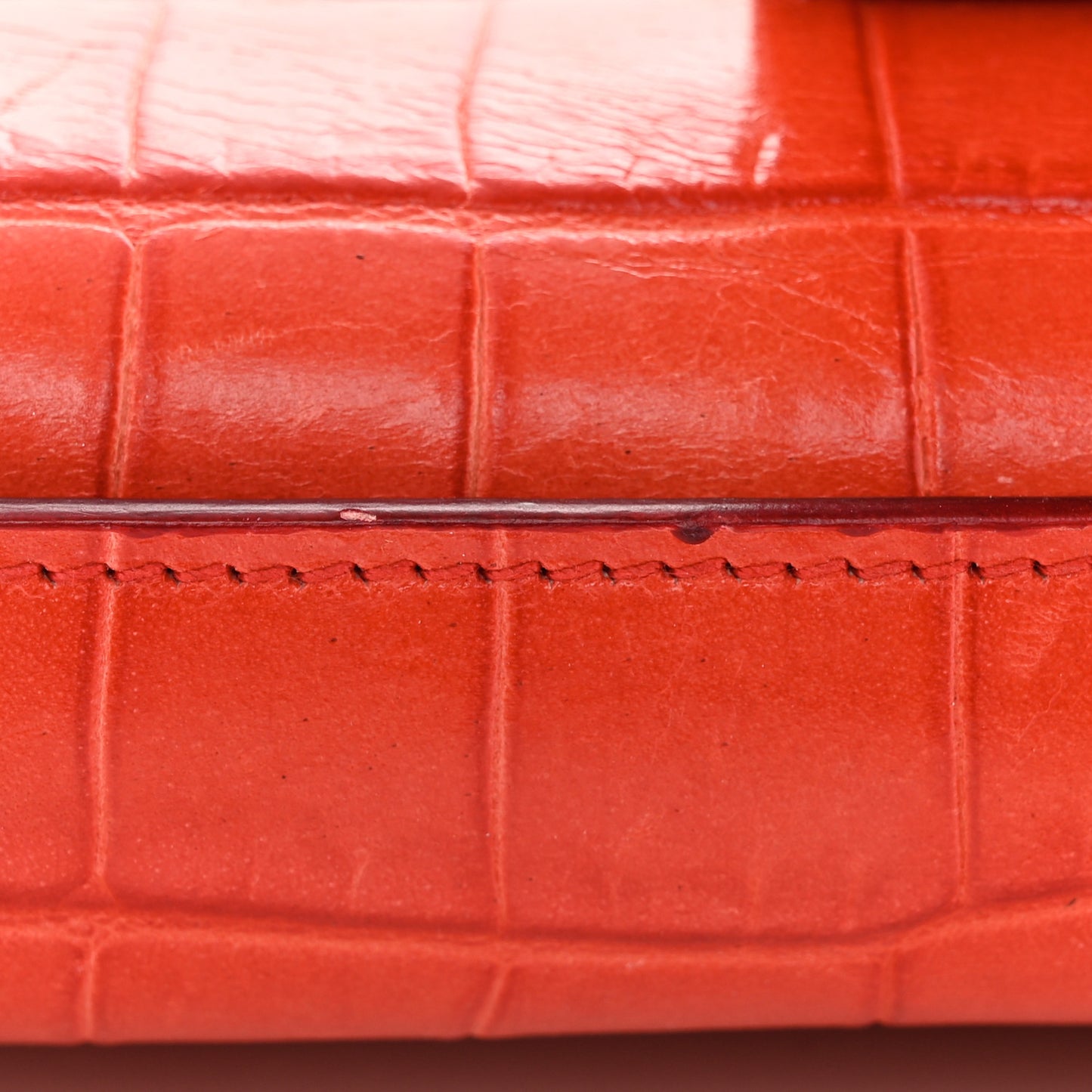 Calfskin Crocodile Embossed Turn Lock Satchel Orange White