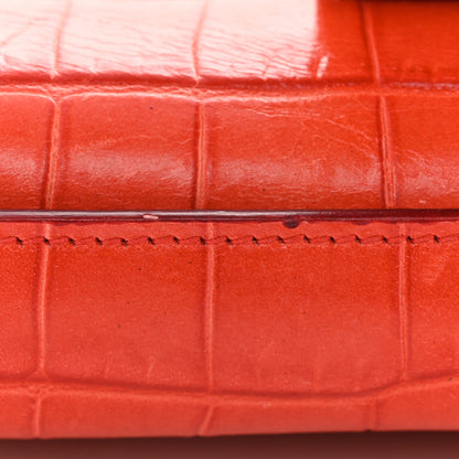 Prada Calfskin Crocodile Embossed Turn Lock Satchel Orange White 12 of 13