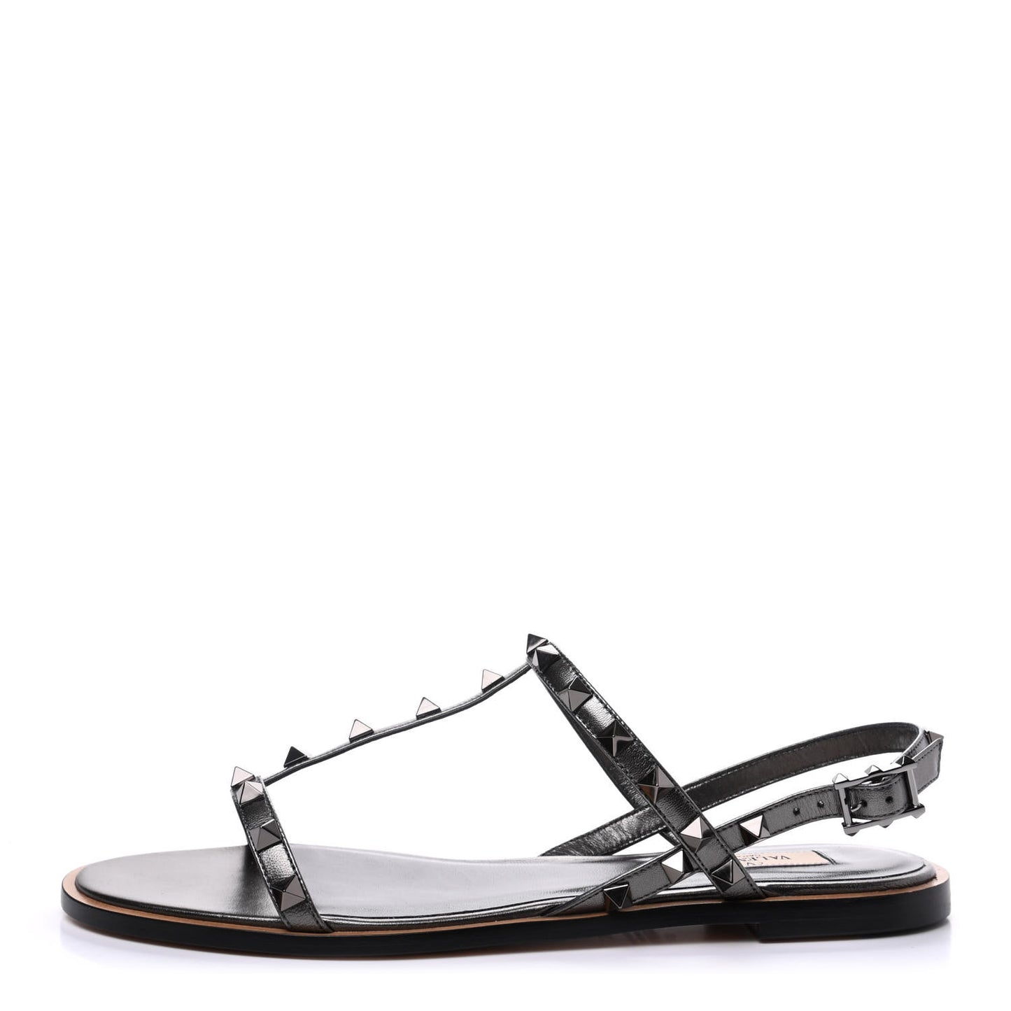 Metallic Nappa Rockstud T-Strap Slingback Flat Sandals 39 Rutenio