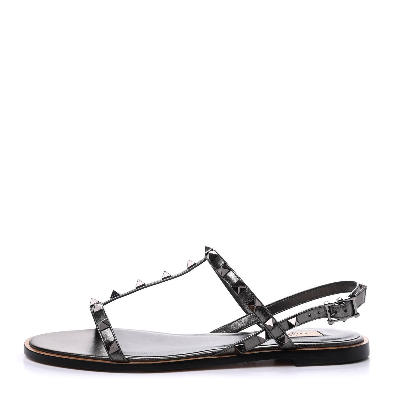 Valentino Garavani Metallic Nappa Rockstud T-Strap Slingback Flat Sandals 39 Rutenio 1 of 10
