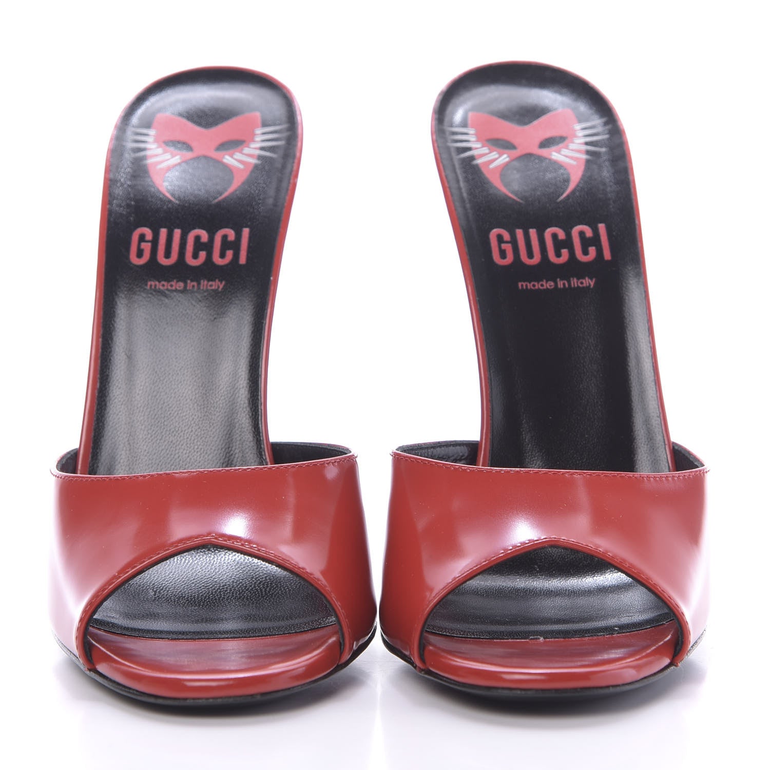 Gucci Polished Calfskin Scarlet High Heel Slide Sandals 39 Heron Red 2 of 11