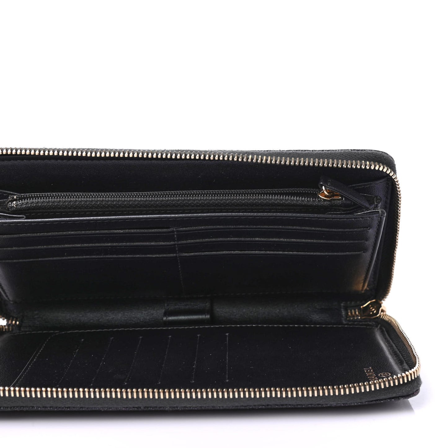 Iridescent Caviar Quilted Large Zip Around Organizer Wallet Black