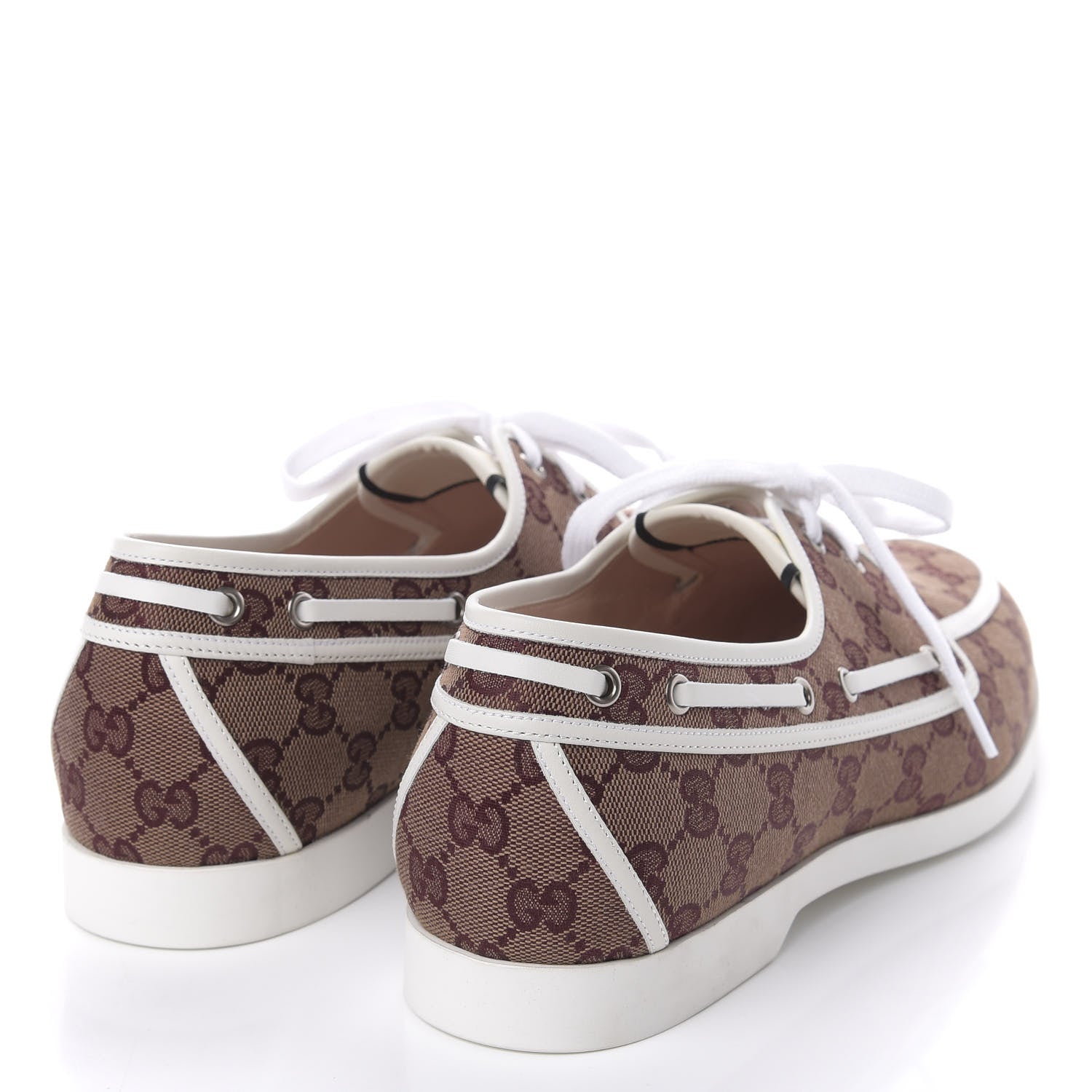 Gucci Monogram Mens Boat Shoes 9 Sahara Rubino White 4 of 10