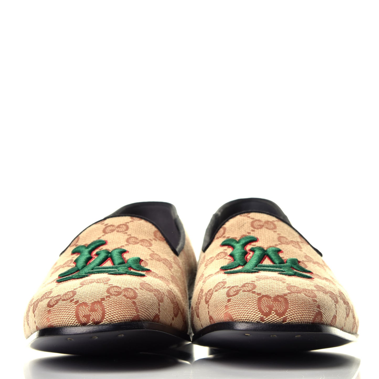 X MLB GG Monogram LA Dodgers Embroidered Mens Loafers 8.5 Beige Ruggine Black