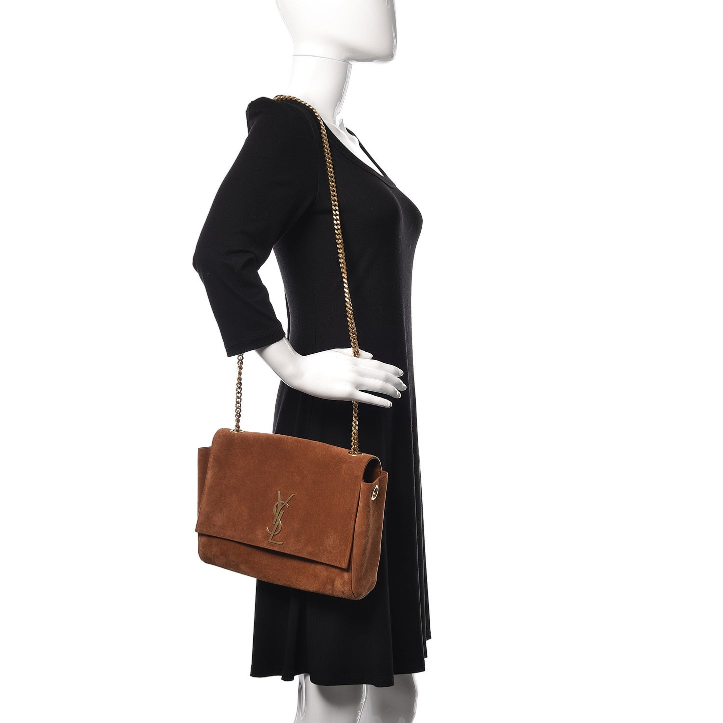 Smooth Calfskin Suede Medium Reversible Monogram Kate Satchel Light Ochre