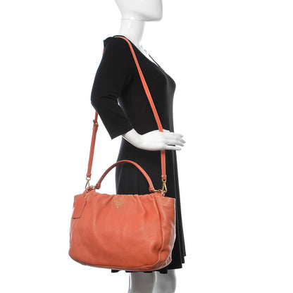 Prada Cervo Deerskin Pleats Tote Corallo 3 of 18