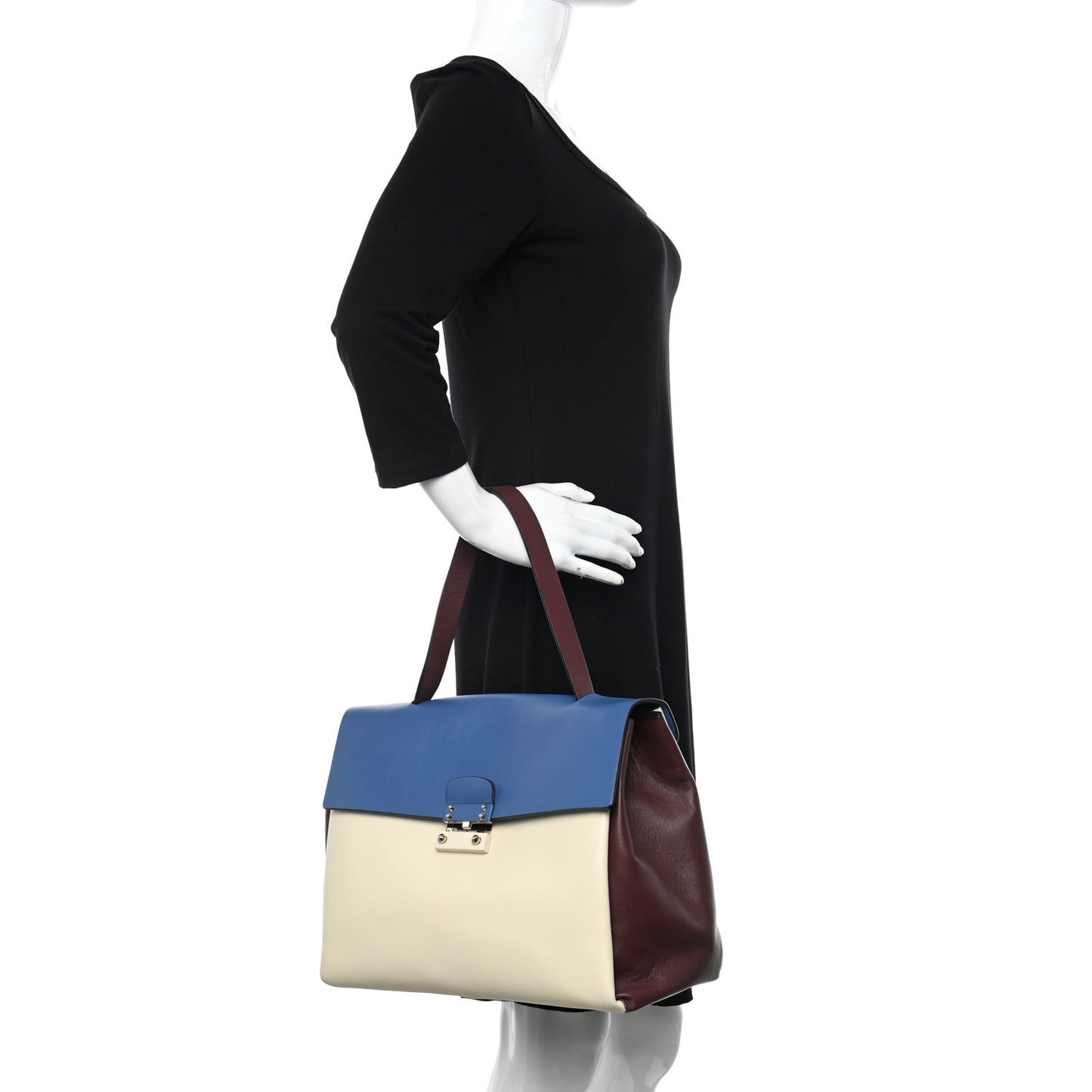 Calfskin Colorblock Mime Single Handle Bag Ruby Marine