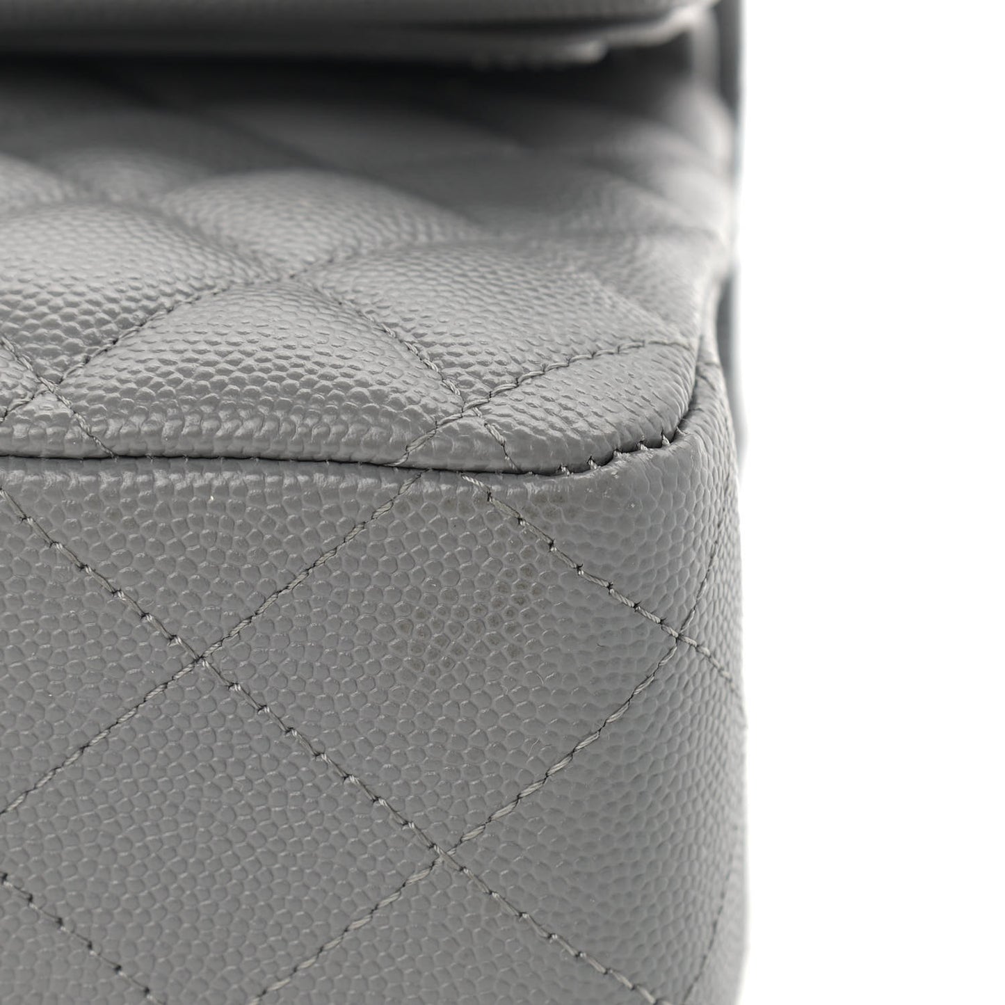Caviar Quilted Medium Double Flap Grey