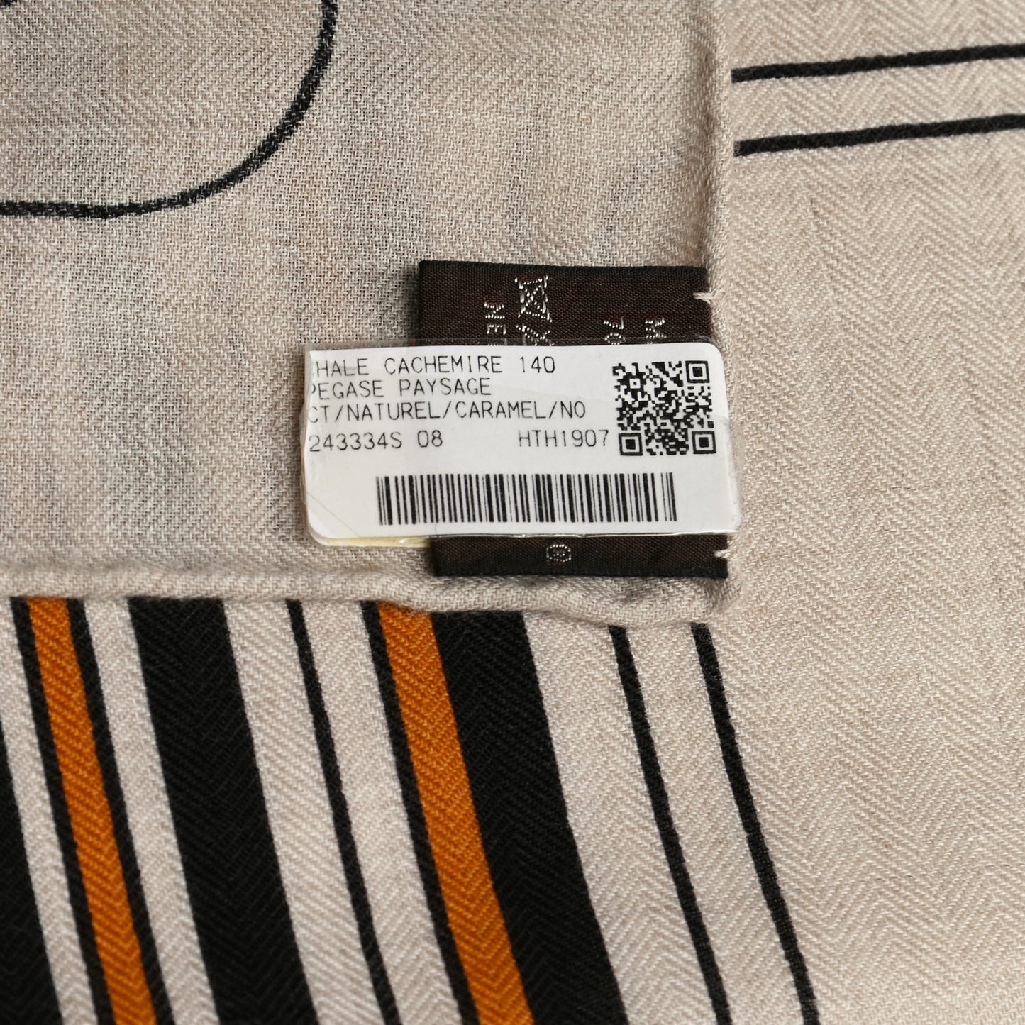 Cashmere Silk Pegase Paysage Shawl 140 Naturel Caramel Black