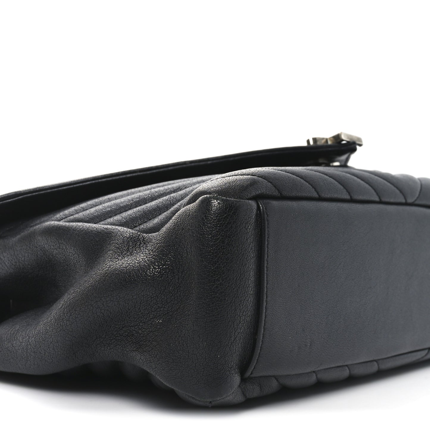 Sheepskin Matelasse Chevron Monogram Large College Satchel Black