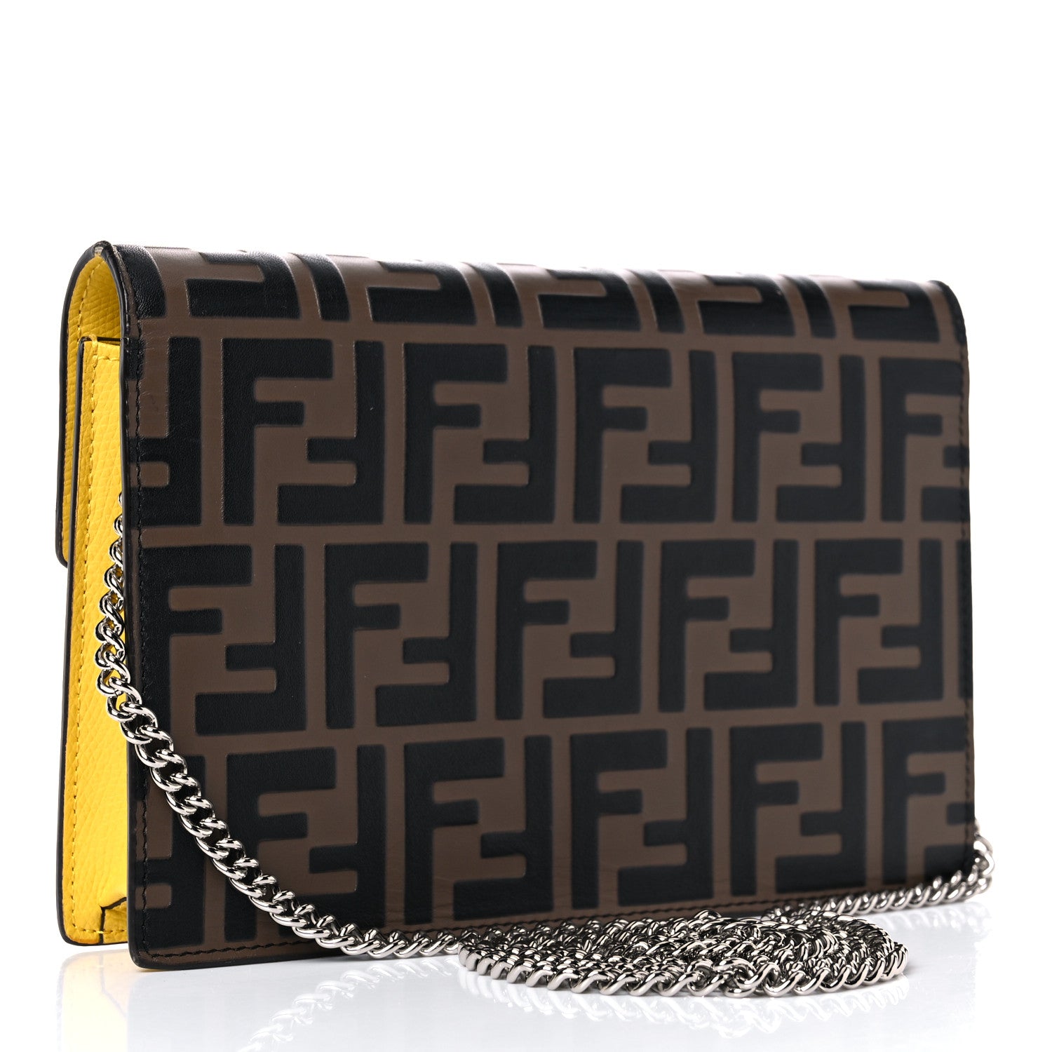 Fendi Vitello Cruise F is Fendi Bi-Color FF 1974 Embossed Medium Envelope Wallet On Chain Maya Black Sunflower 3 of 18